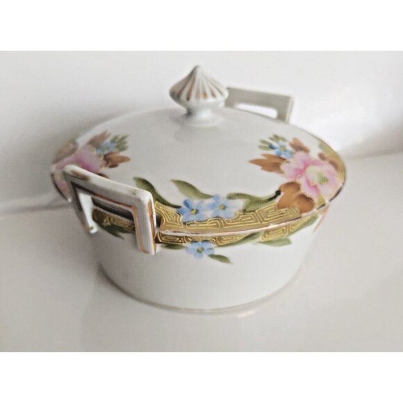 Vintage Hand Paint Gold Gilded Nippon Japan Lidded Bowl Rising Sun Mark 1920's - Picture 2 of 12